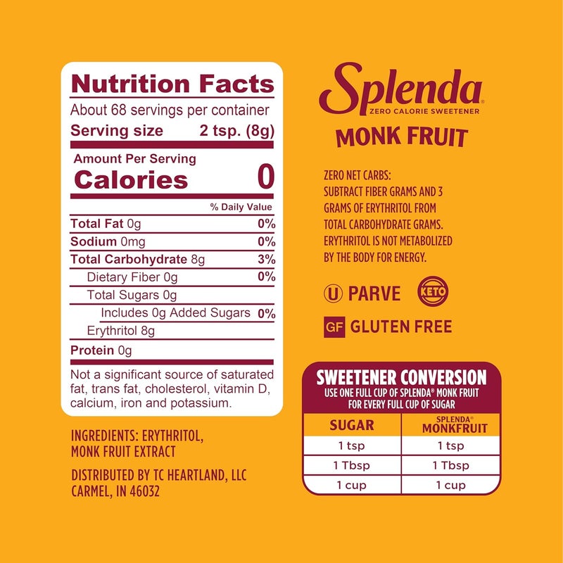 SPLENDA Monk Fruit Zero Calorie Plant Based Granulated Sweetener Jar, 19 oz - Image 2