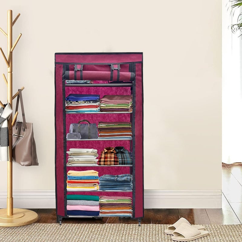ROBMOB 6 Layer Collapsible Wardrobe Clothes Storage Rack Quick Wardrobe Maximize Your Space with Style for Multipurpose Use Foldable Collapsible Fabric Organizer Maroon Metal - Image 4