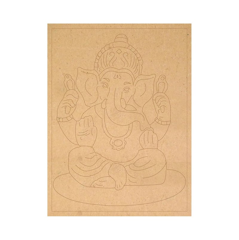 1 Pcs ganesh ji with gilhari art Pre Marked MDF Cutout for Crafts Work 9 12 inch
