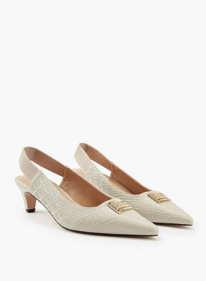 ايل Women's Monogram Embossed Slingback Shoes with Metal Accent