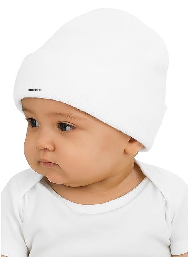 MIKONIKO Kids Winter Woolen Beanie Cap - Warm & Soft Knit Hat for Boys & Girls | Ideal for School & Cold Weather (White, Age 2-5 Years) - Pack of 1 - Image 3