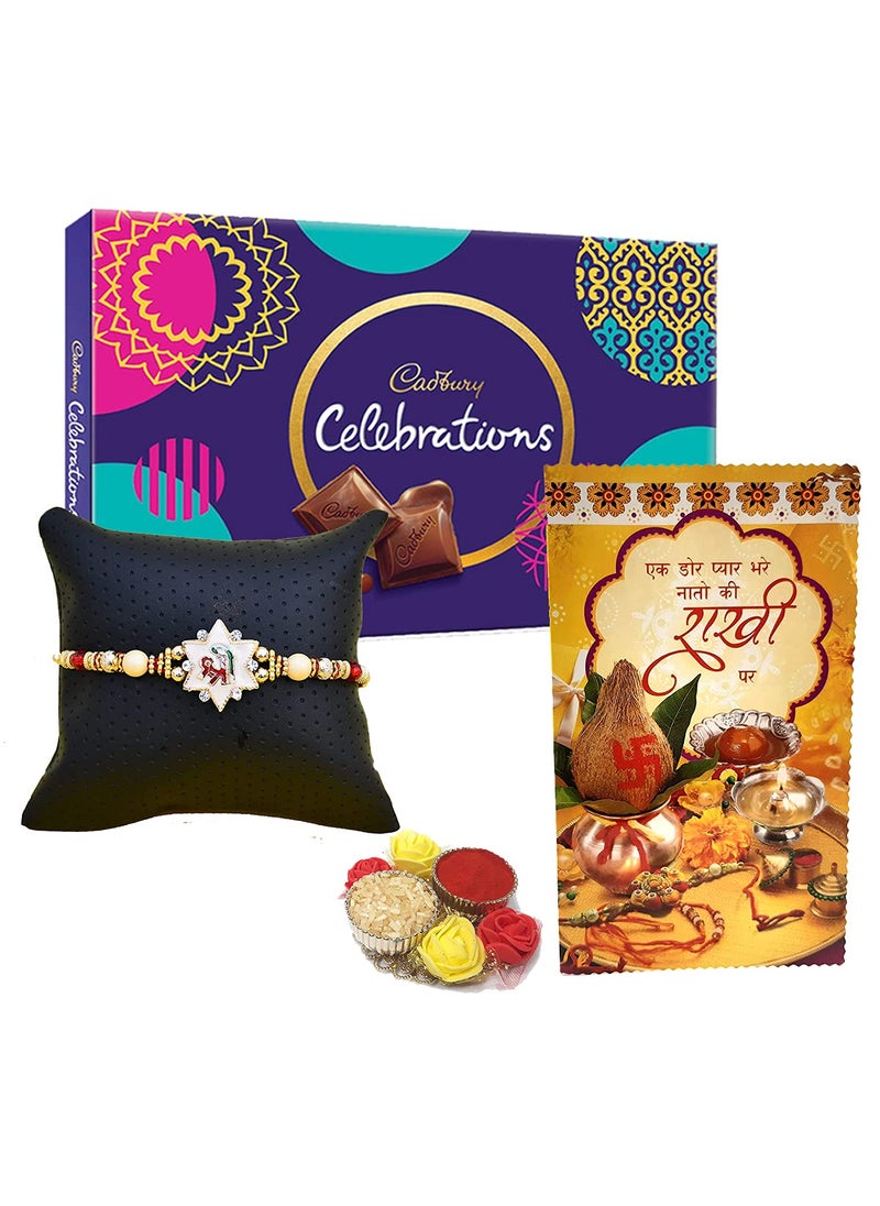 Saugat Traders - Saugat Traders Rakhi for Brother with Gift - Greeting Card, Roli Chawal Chopra & Dairy Milk Celebration - Image 1