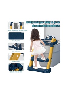 Generic Potty Training Toilet Seat Toddlerwith Steps Stool, 2 in 1 Foldable Seat Anti-Slip Pad Safe Handles for Kids, Training Seat with Adjustable Height Non-Slip Step Ladder Splash Guard，Blue  - Image 4