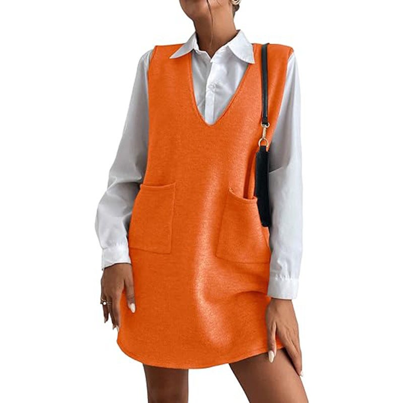 Vest skirt wool mid-length double-sided vest skirt autumn and winter new Korean solid color sleeveless all-match dress Orange