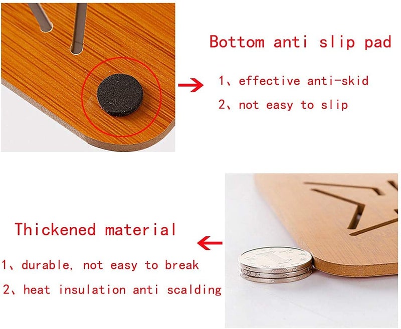 Tum Tum 6 Pcs Bamboo Trivet Mat Set Multi function Kitchen Bamboo and Wood Non-Slip Insulation Table Mat Hot pads Tool for Hot Dishes/Pot/Bowl/Teapot/Coaster/Hot Pot Holders. (Wood, 19*19 pack of 2) - Image 4