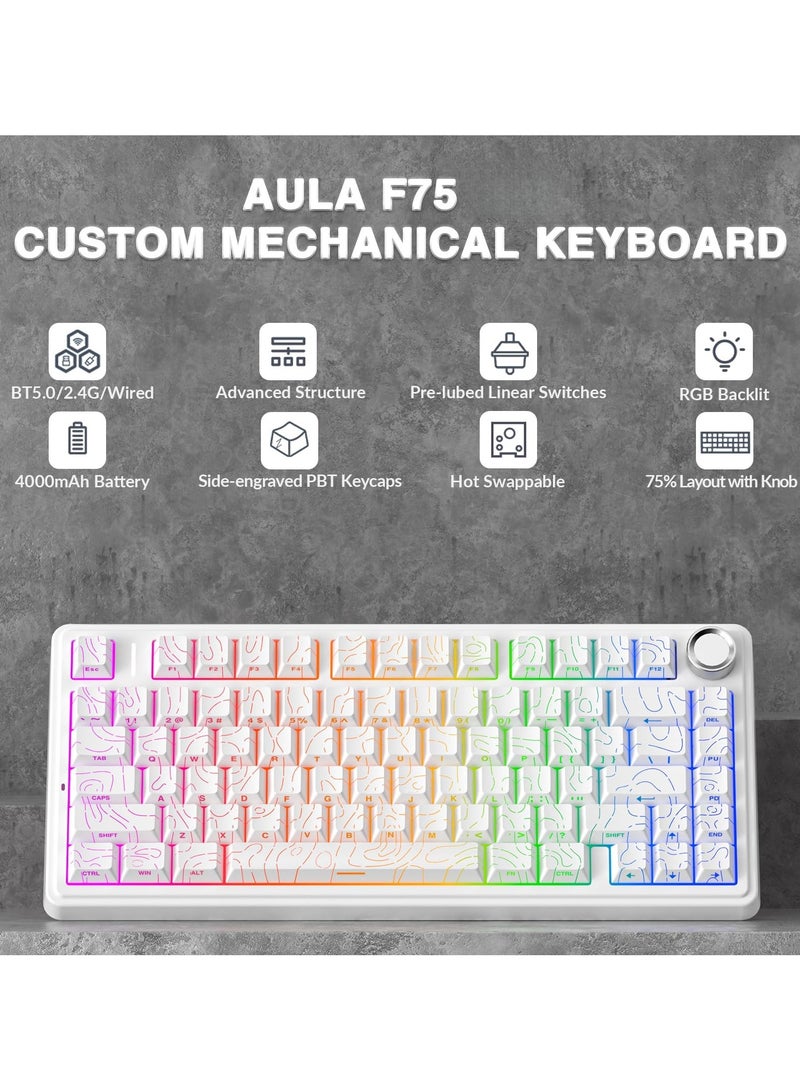 أولا لوحة مفاتيح ميكانيكية لاسلكية F75 مع لوحة مفاتيح ألعاب بإضاءة خلفية RGB - Image 2