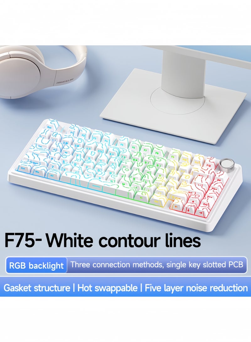 أولا لوحة مفاتيح ميكانيكية لاسلكية F75 مع لوحة مفاتيح ألعاب بإضاءة خلفية RGB - Image 3