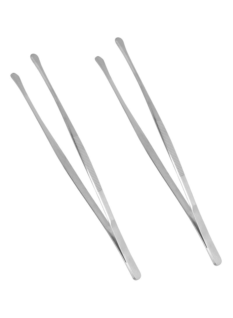 Pack of 2 Stainless Steel Barbecue Tweezers Set, 30cm Long Kitchen BBQ Tongs for Cooking  - Image 1