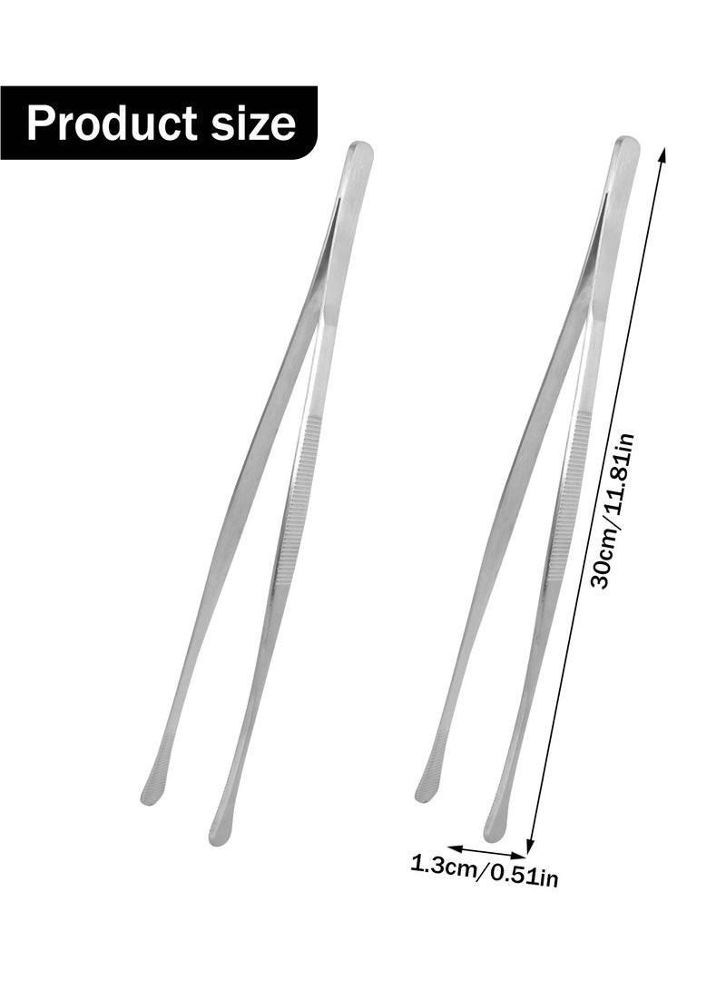 Pack of 2 Stainless Steel Barbecue Tweezers Set, 30cm Long Kitchen BBQ Tongs for Cooking  - Image 2