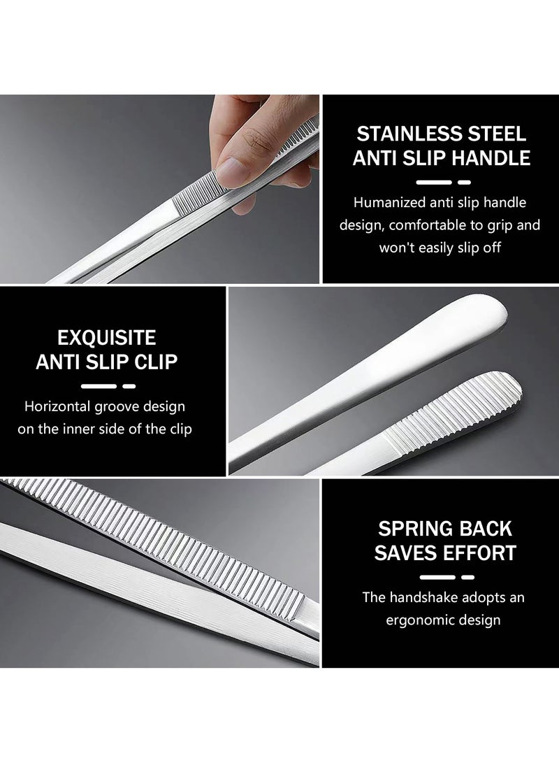 Pack of 2 Stainless Steel Barbecue Tweezers Set, 30cm Long Kitchen BBQ Tongs for Cooking  - Image 4