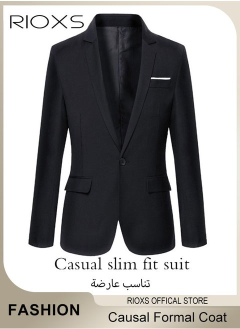 Men's Formal Blazer, One Button Classic Blazer Jackets, Slim Fit Suit Jacket with Full Polyester Lining, Smooth Soft Non-deformable Materials, Perfect for Everyday, Business, Office, Dating, Parties and Wedding