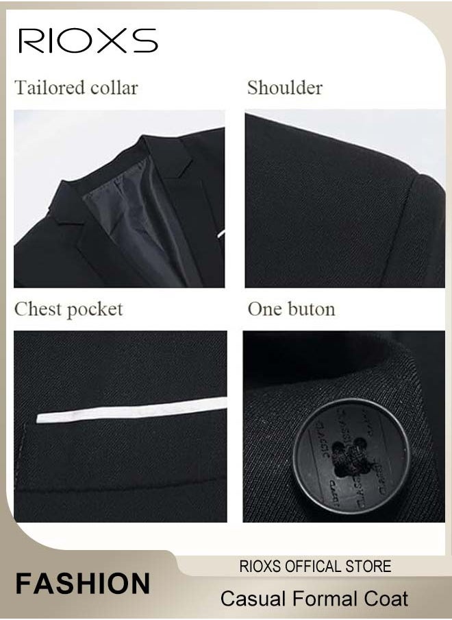 RIOXS - Men's Formal Blazer, One Button Classic Blazer Jackets, Slim Fit Suit Jacket with Full Polyester Lining, Smooth Soft Non-deformable Materials, Perfect for Everyday, Business, Office, Dating, Parties and Wedding - Image 1