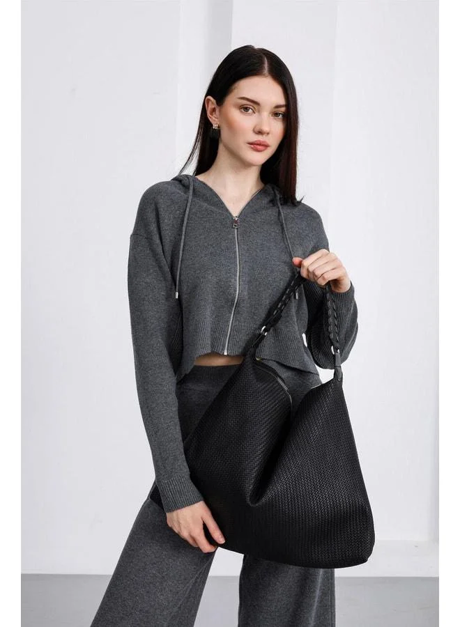 Shule Bags  Polly Woven Slouchy Shoulder Bag - Black. for Women | Best Price UAE