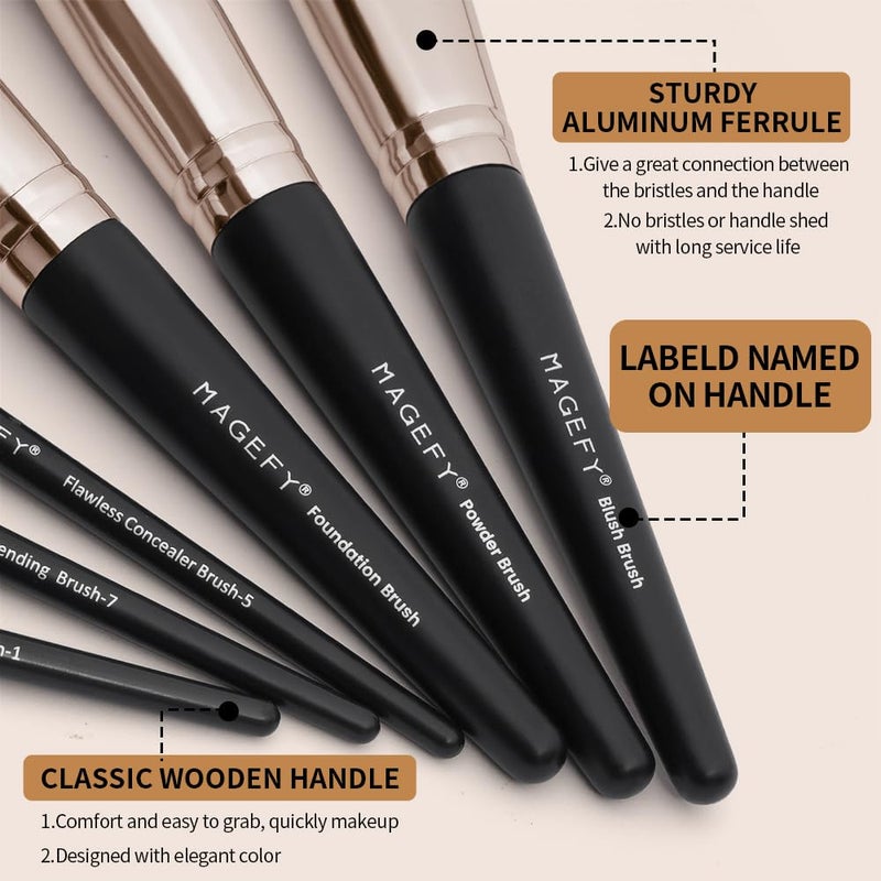 MAGEFY Makeup Brushes, 22 Pcs Professional Premium Synthetic Makeup Brush Set with Case, Foundation Eyeshadow Brush Travel Make up Brushes Set (Blackgold) - Image 4