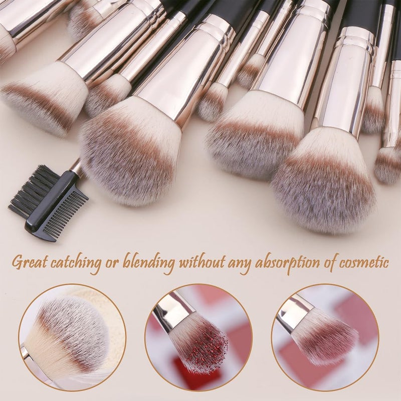 MAGEFY Makeup Brushes, 22 Pcs Professional Premium Synthetic Makeup Brush Set with Case, Foundation Eyeshadow Brush Travel Make up Brushes Set (Blackgold) - Image 5