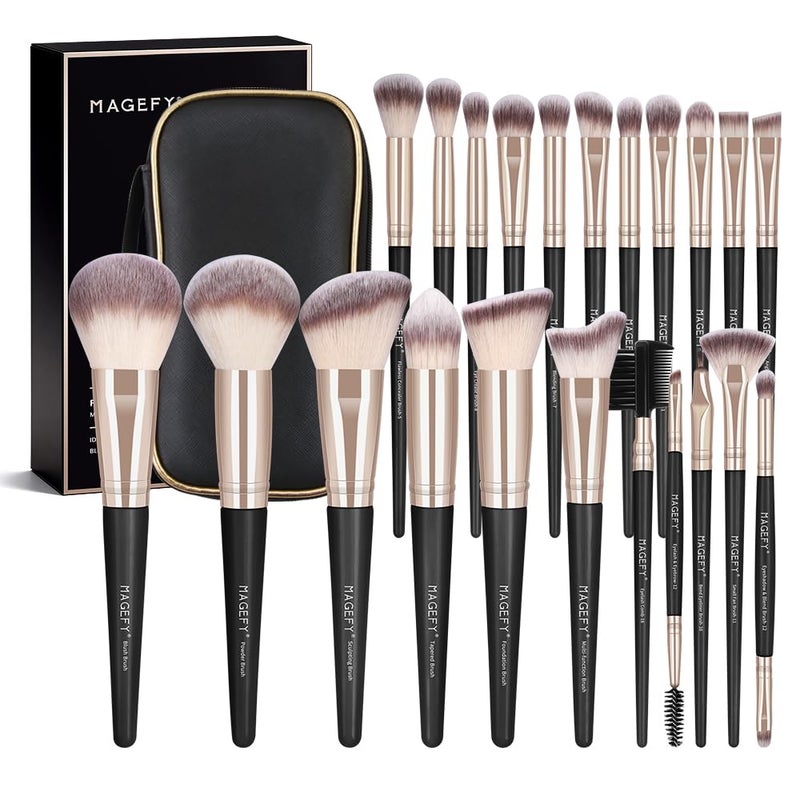 MAGEFY Makeup Brushes, 22 Pcs Professional Premium Synthetic Makeup Brush Set with Case, Foundation Eyeshadow Brush Travel Make up Brushes Set (Blackgold) - Image 1