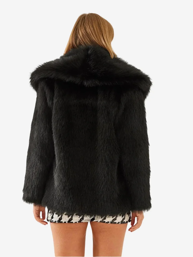 Bianco Lucci Black LUCCI Oversize Faux Fur Coat for Women | Best Price UAE