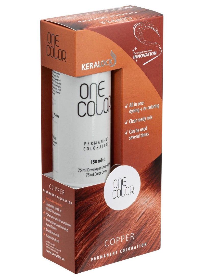 KERALOCK - Keralock Permanent Hair Color - 150ml, No Premix Needed, Reusable for Up to 4 Months - All-in-One Dye with Conditioner & Brush (COPPER, 150ml) - Image 1