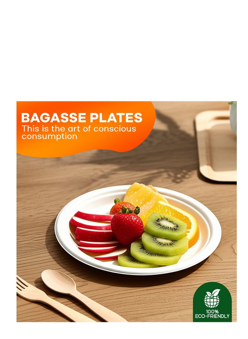 EcoEdge EcoEdge 6 Inch Round White Disposable Sugarcane Bagasse Plates  (Pack of 50) | Stackable, Organic | Leak-Proof, Non-Porus, Zero-Waste | Grease and Moisture Resistant, BPA Free | 100% Eco-Friendly  - Image 5