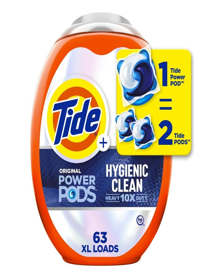 Tide Hygienic Clean Heavy 10x Duty Power PODS Laundry Detergent Pacs Original 63 count For Visible and Invisible Dirt (Pack of 1) - Image 1