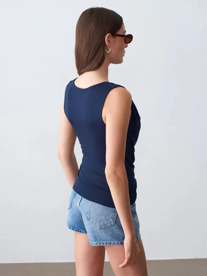 ديلفين Dilvin Sleeveless Cowl Neck Jersey Blouse
