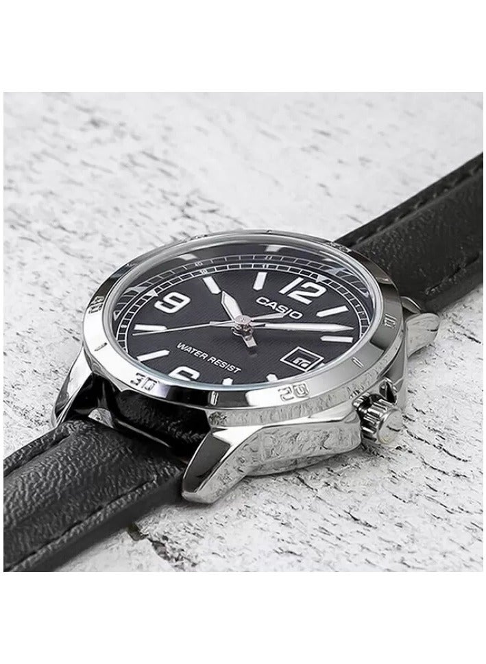 Casio LTP-V004L-1BUDF Leather Black Dial Tachymeter Bezel Round Analog Watch for Women - Black - Image 4