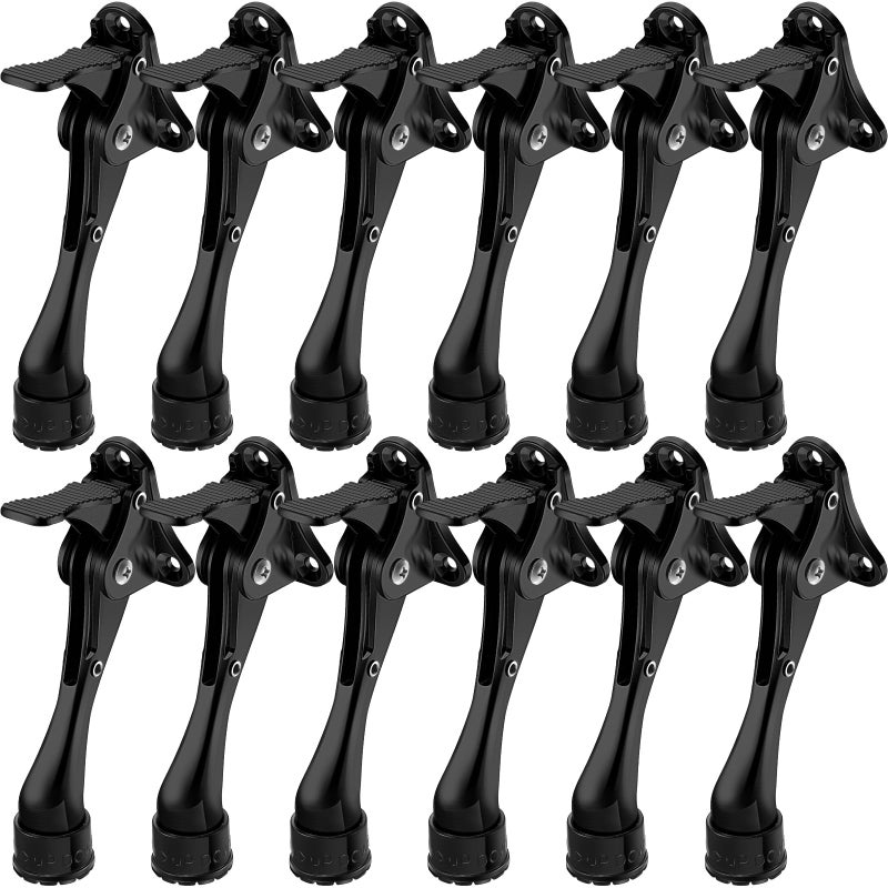 Chumia 12 Pcs Heavy Duty Door Stoppers 535 Inches Kickdown Adjustable Kick Down Door Stop for Bottom Easy Pedal with Rubber Tips Commercial Black - Image 2