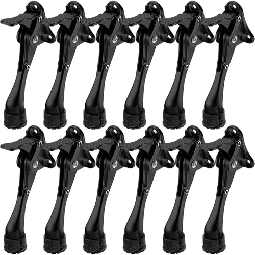 Chumia 12 Pcs Heavy Duty Door Stoppers 535 Inches Kickdown Adjustable Kick Down Door Stop for Bottom Easy Pedal with Rubber Tips Commercial Black - Image 1