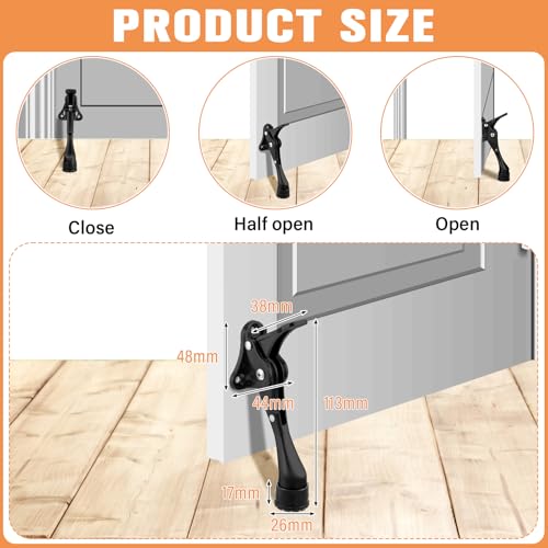 Chumia 12 Pcs Heavy Duty Door Stoppers 535 Inches Kickdown Adjustable Kick Down Door Stop for Bottom Easy Pedal with Rubber Tips Commercial Black - Image 3