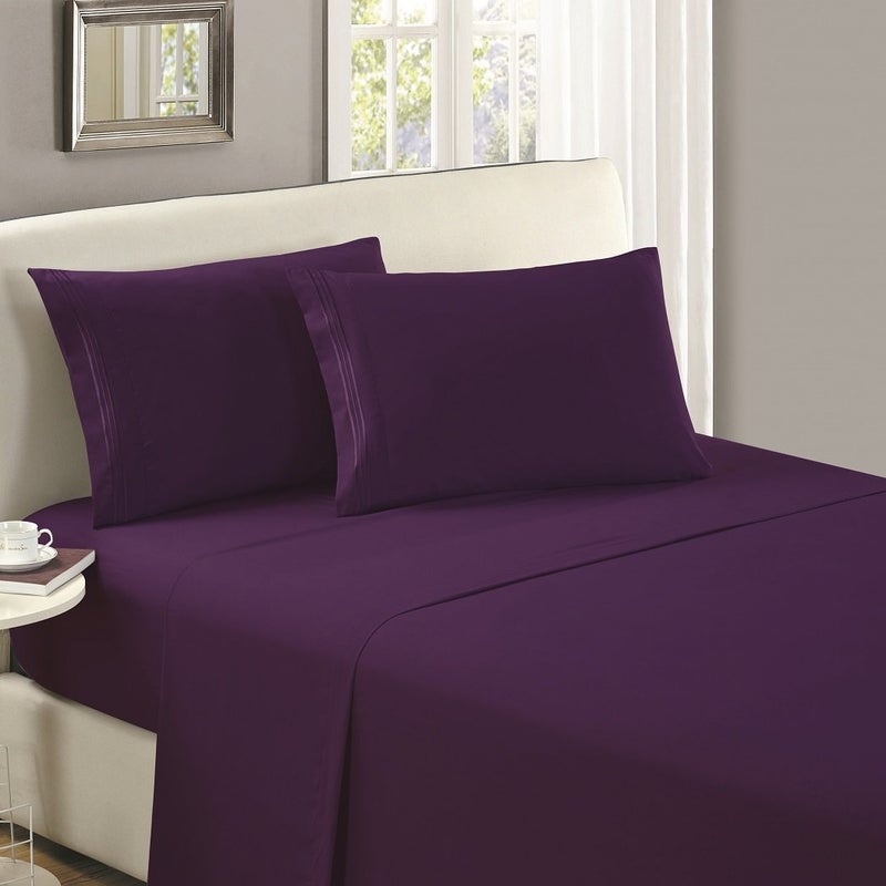 ميلاني Mellanni California King Flat Sheet Only - أوراق الفراش المميزة - الفاخرة الفاخرة Extra التبريد الناعمة - رعاية سهلة - تتلاشى التجاعيد مقاومة للبقع - 1 PC (Cal King Purple) - Image 2