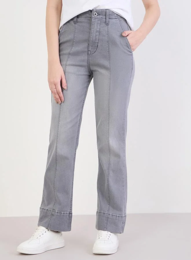 Styli Charcoal Straight Leg High Rise Jeans