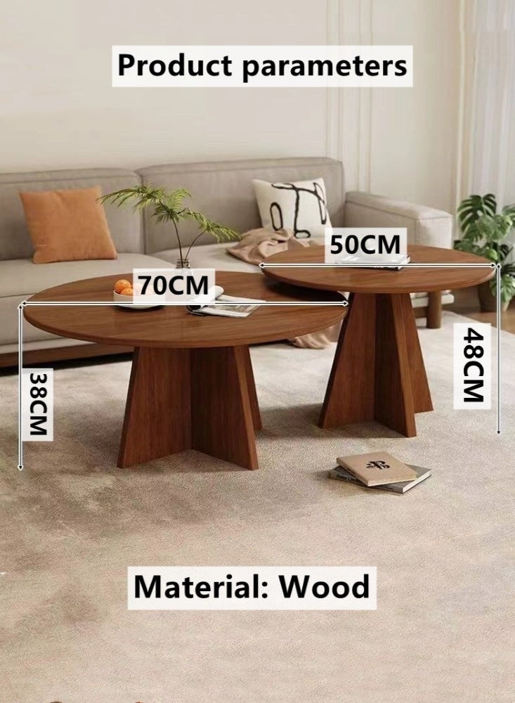 Kutis 2-Piece Round Coffee Table Nesting Table Set Modern Minimalist Style Furniture Side End Table Wood Brown 70x38 and 50x48 cm - Image 5