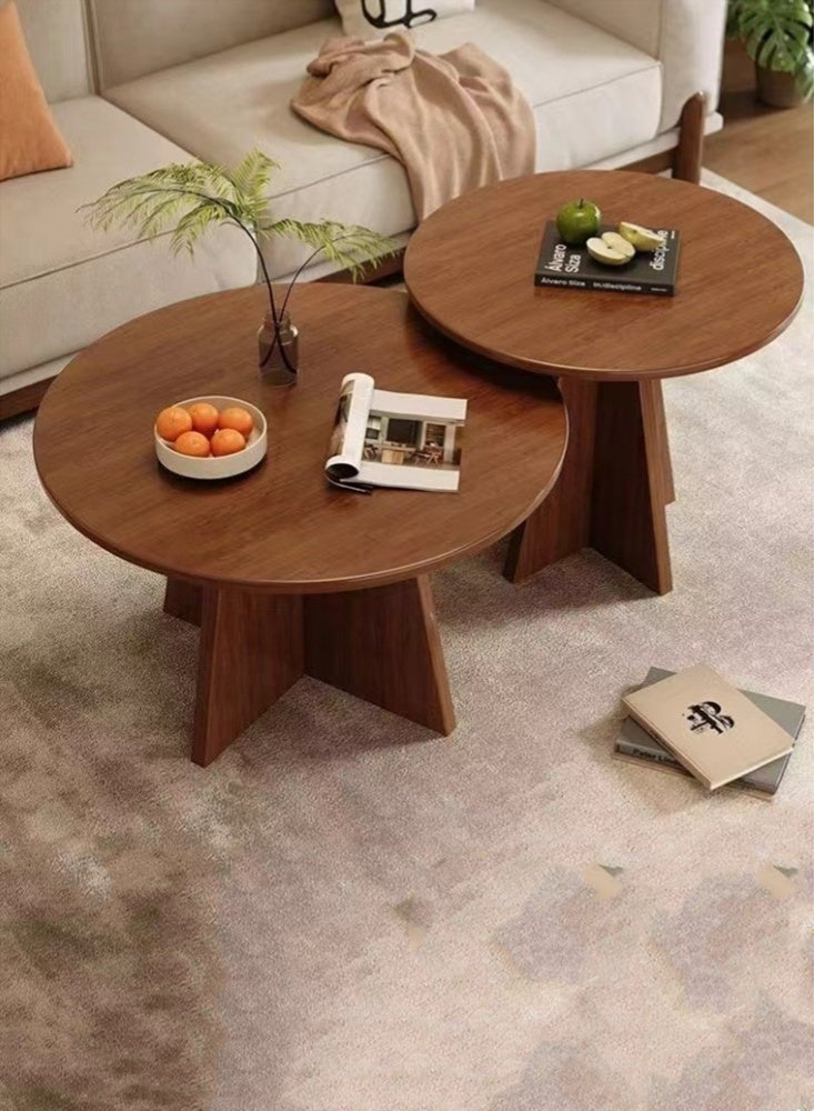 Kutis 2-Piece Round Coffee Table Nesting Table Set Modern Minimalist Style Furniture Side End Table Wood Brown 70x38 and 50x48 cm - Image 2