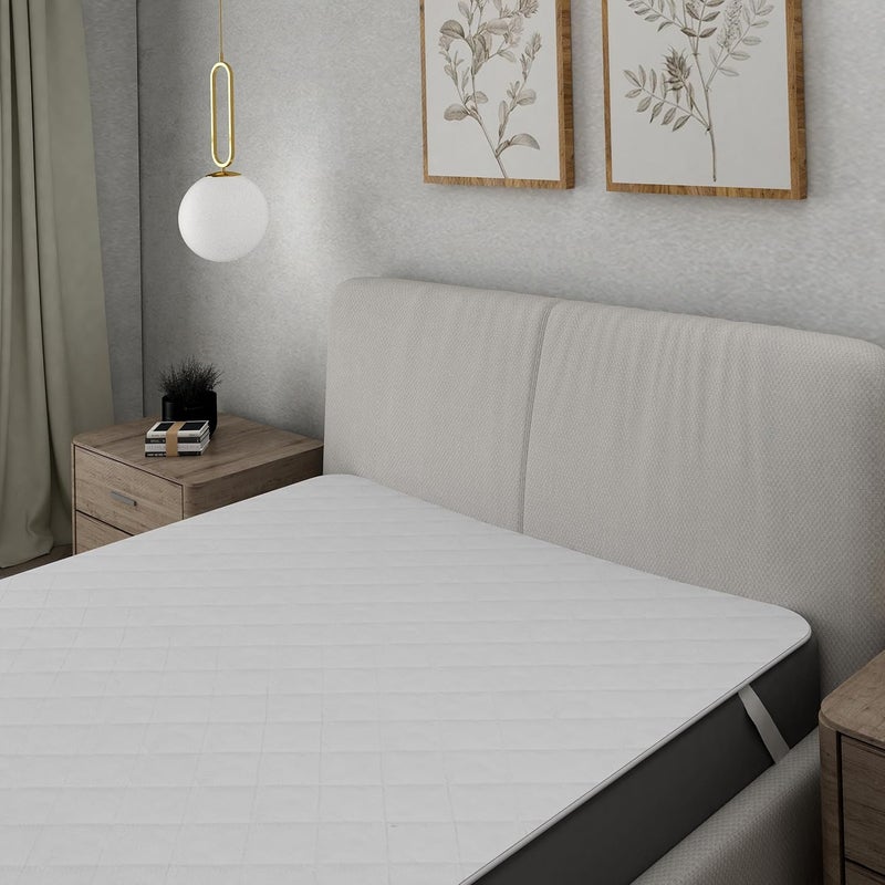 Elarra Home Double Mattress Protector White Diamond Stitching Size 182cms X 198cms 100 Cotton Corner Elastic Waterproof Machine Washable Double Bed Set of 1 - Image 3