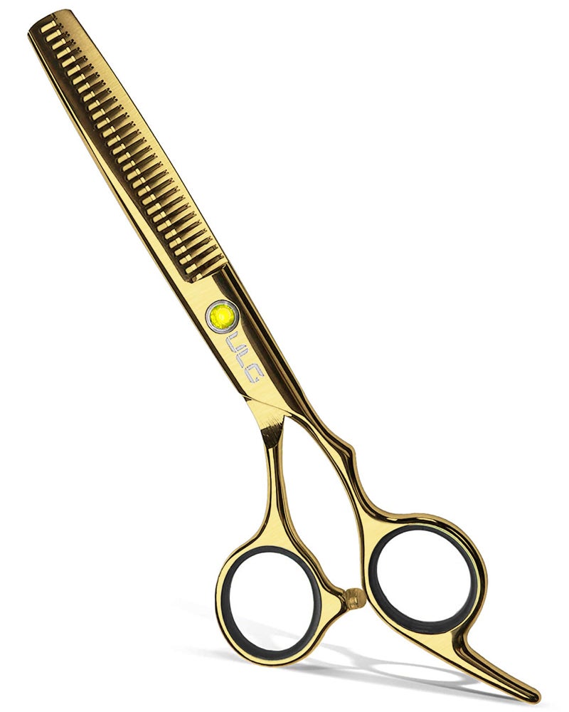 ULG Hair Thinning Scissors Cutting Teeth Shears Professional Barber ULG Hairdressing Texturizing Salon Razor Edge Scissor Japanese Stainless Steel with Detachable Finger Ring 6.5 inch, Gold - Image 1