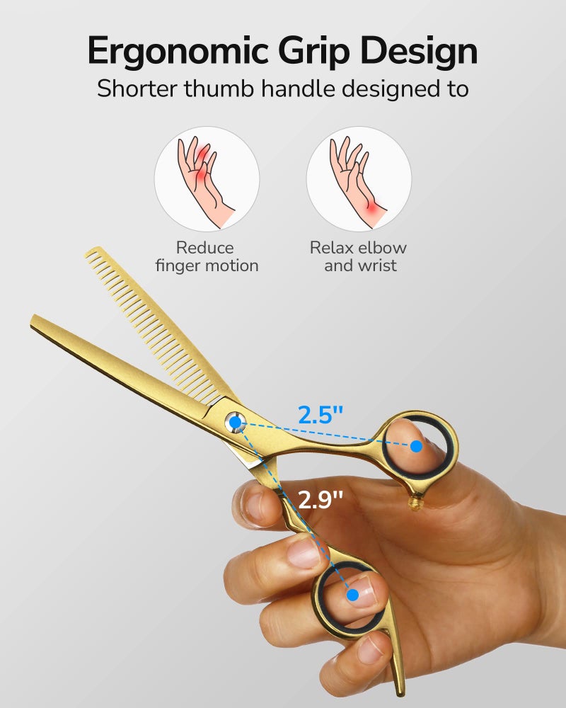 ULG Hair Thinning Scissors Cutting Teeth Shears Professional Barber ULG Hairdressing Texturizing Salon Razor Edge Scissor Japanese Stainless Steel with Detachable Finger Ring 6.5 inch, Gold - Image 3
