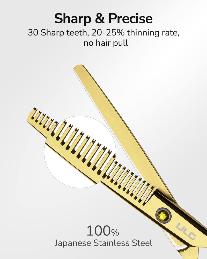 ULG Hair Thinning Scissors Cutting Teeth Shears Professional Barber ULG Hairdressing Texturizing Salon Razor Edge Scissor Japanese Stainless Steel with Detachable Finger Ring 6.5 inch, Gold - Image 5