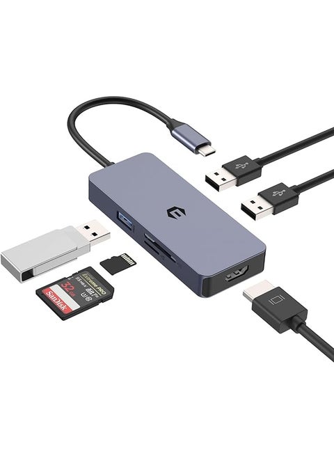 6 In 1 Usb C Hub Usb C Adapter Usb C Dock Dual Display 4K Hdmi Usb 3.0 2.0 100W Pd Charging Sd Tf Card Reader Compatible With Surface Pro Laptop And Tablet