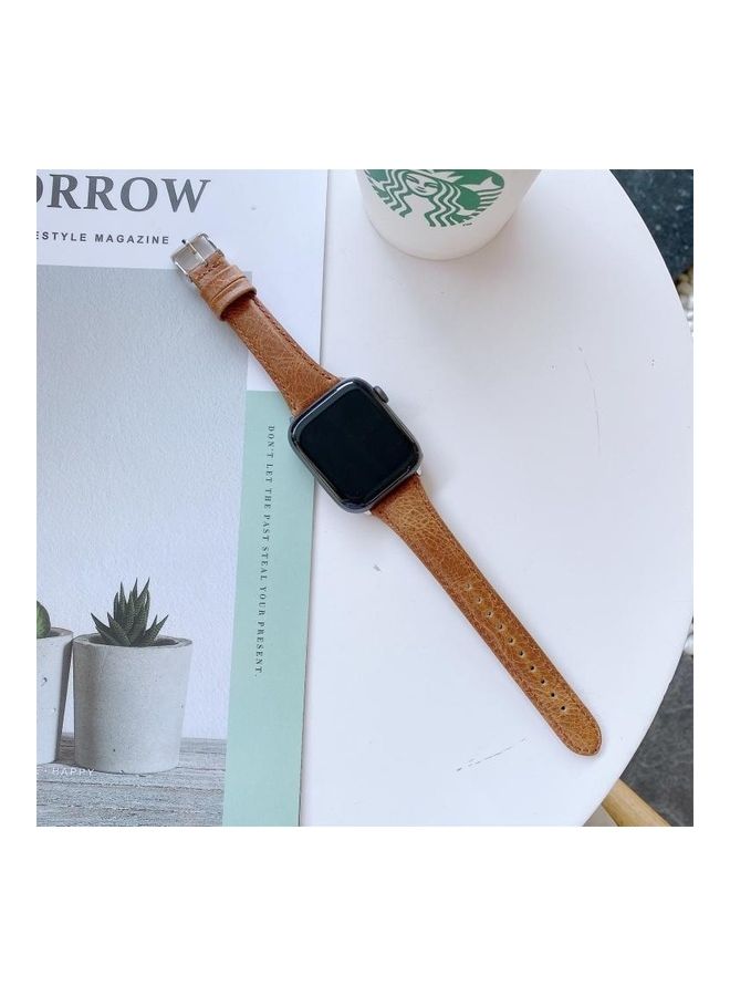 NIBEMINENT Double-sided Leather Replacement Strap Watchband For Apple Watch Series 7/6/5/4/3/2/1/SE 38/40/41mm Light Brown - Image 3