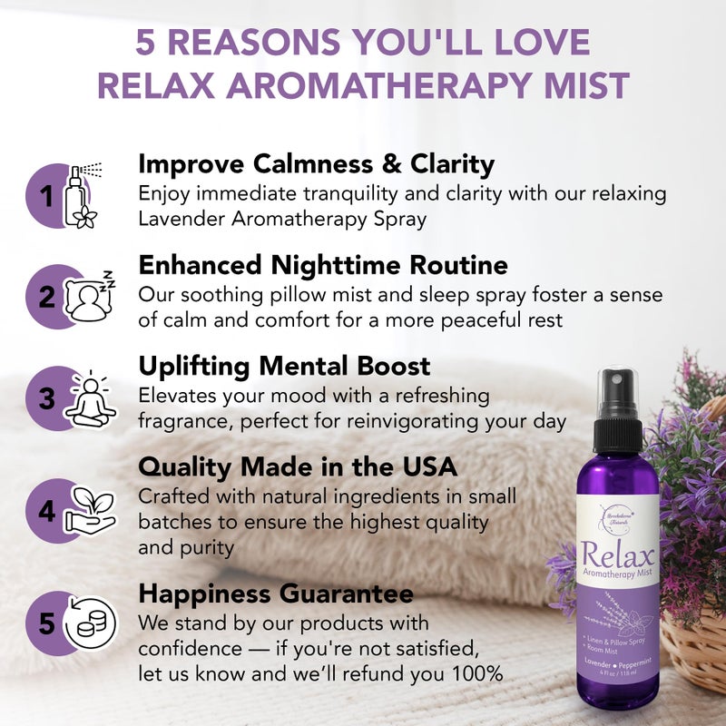 brookethorne naturals Relax Lavender Spray for Sleep, Natural Linen Spray for Bedding, Perfect Lavender Pillow Spray for Sleep. Aromatherapy Bed Spray with Lavender & Peppermint Essential Oils by Brookethorne Naturals 4oz  - Image 2
