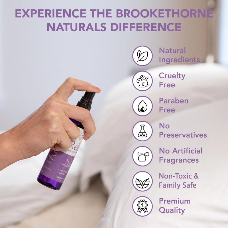 brookethorne naturals Relax Lavender Spray for Sleep, Natural Linen Spray for Bedding, Perfect Lavender Pillow Spray for Sleep. Aromatherapy Bed Spray with Lavender & Peppermint Essential Oils by Brookethorne Naturals 4oz  - Image 4