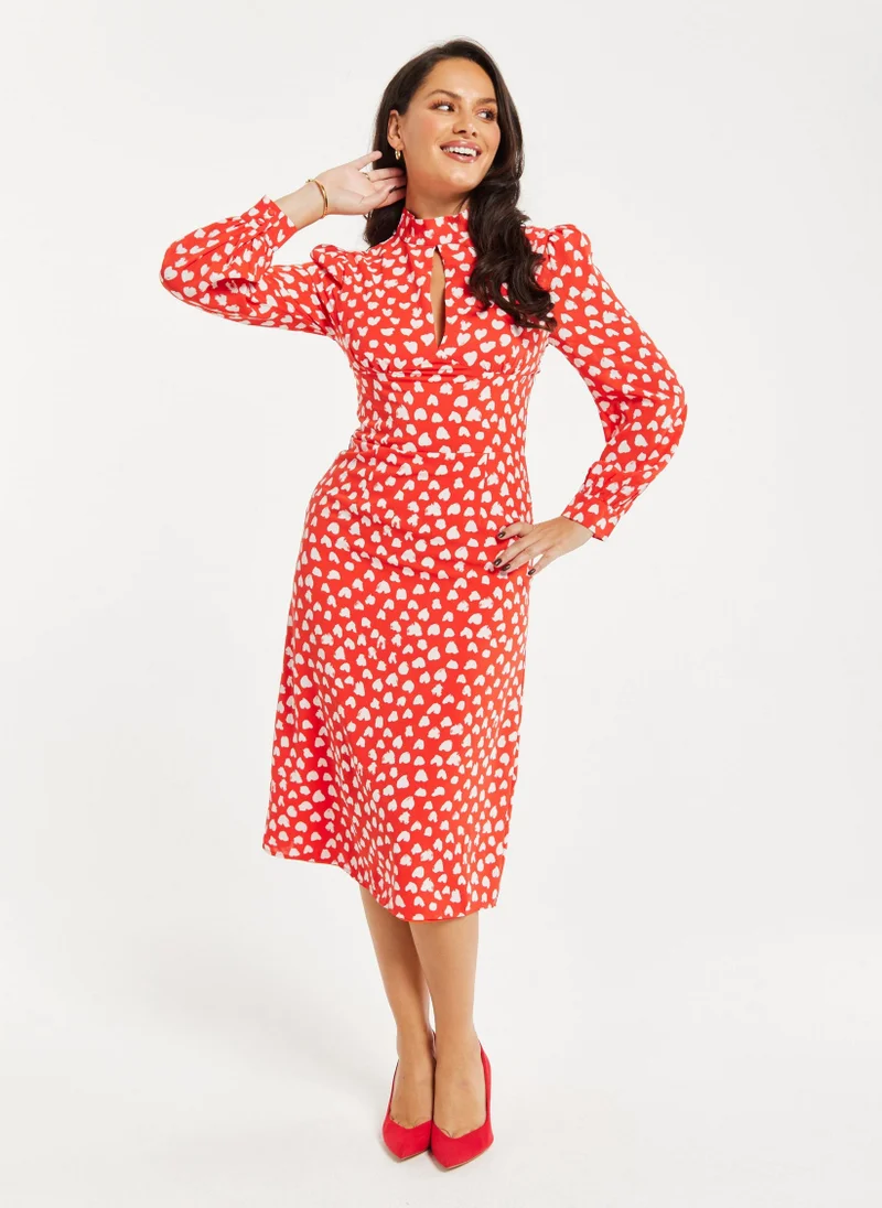 Liquorish Heart Print Midi Dress In Red