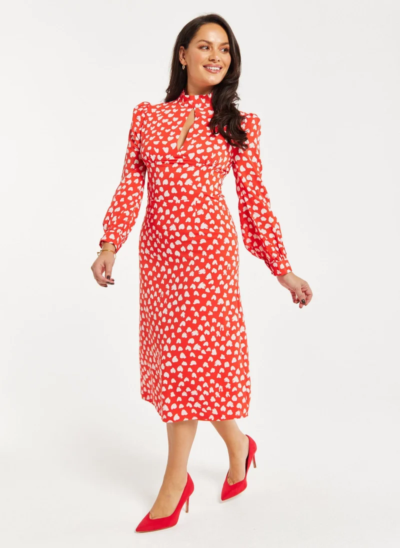 Liquorish Heart Print Midi Dress In Red