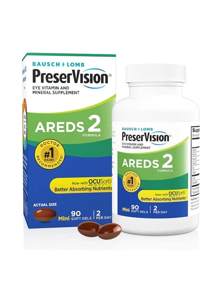 Bausch + Lomb PreserVision AREDS 2 Eye Vitamin & Mineral Supplement with OCUSorb, with Lutein & Zeaxanthin From Bausch + Lomb, 90 Soft Gels (MiniGels) - Image 1