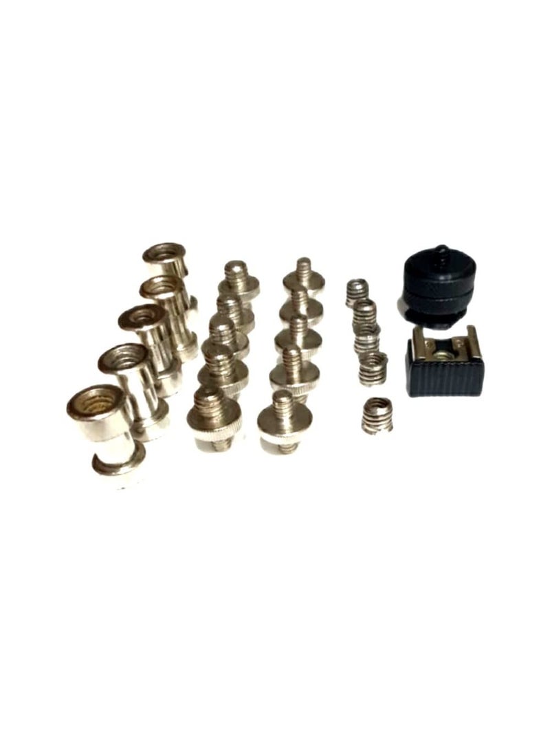 SHOPEE Camera Screw, 22 Pcs 1/4 Inch and 3/8 Inch Converter Threaded Screws Adapter Mount Camera Hot Shoe Mount to 1/4 Set for Camera/Tripod/Monopod/Light Stand - Image 1