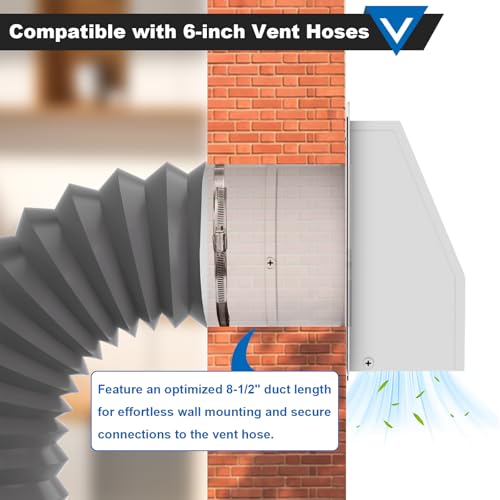 Popbee 6 Inch Hooded Wall Vent with Screen and Damper, Galvanized Steel Wall Vent Cover White Metal Hood Cap Exhaust Duct Pipe Kit with Hose Clamp Aluminum Foil Tape Screw for Laundry Room Bathroom Basement - Image 4