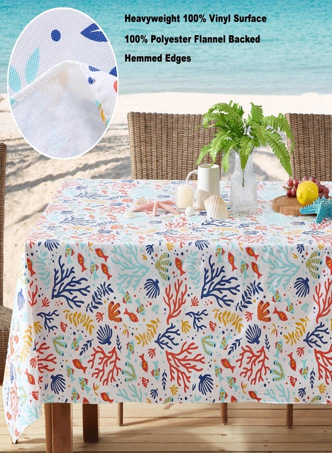 Newbridge Rectangle Vinyl Tablecloth with Flannel Backing, 60 x 84 Inch, Under The Sea, Indoor/Outdoor Vinyl Table Cover for Holiday Parties and Dining, Red and Blue Fish and Coral Print - Image 4