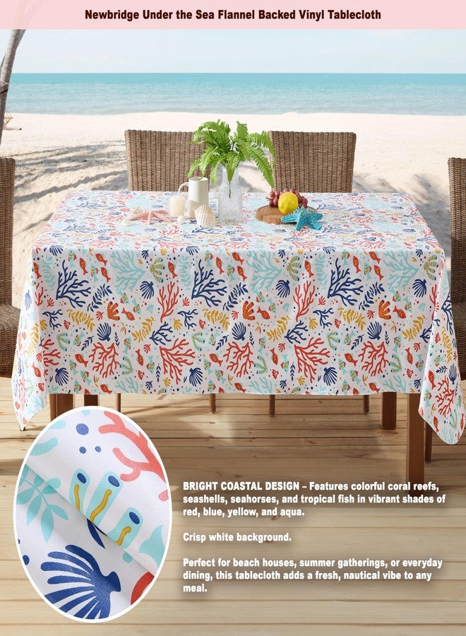 Newbridge Rectangle Vinyl Tablecloth with Flannel Backing, 60 x 84 Inch, Under The Sea, Indoor/Outdoor Vinyl Table Cover for Holiday Parties and Dining, Red and Blue Fish and Coral Print - Image 2