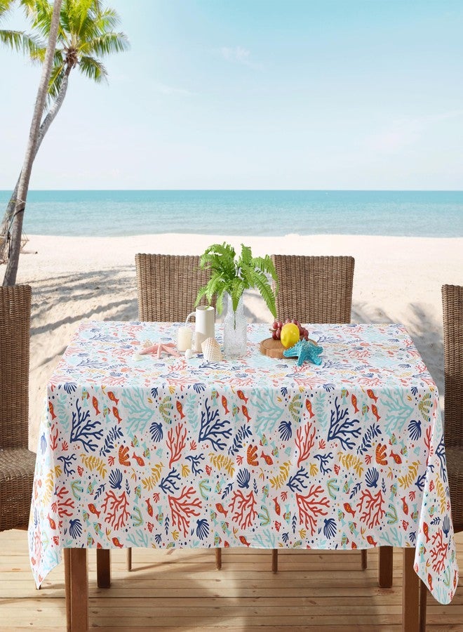 Newbridge Rectangle Vinyl Tablecloth with Flannel Backing, 60 x 84 Inch, Under The Sea, Indoor/Outdoor Vinyl Table Cover for Holiday Parties and Dining, Red and Blue Fish and Coral Print - Image 1