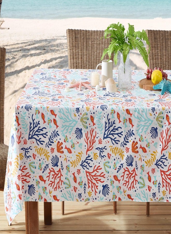 Newbridge Rectangle Vinyl Tablecloth with Flannel Backing, 60 x 84 Inch, Under The Sea, Indoor/Outdoor Vinyl Table Cover for Holiday Parties and Dining, Red and Blue Fish and Coral Print - Image 5